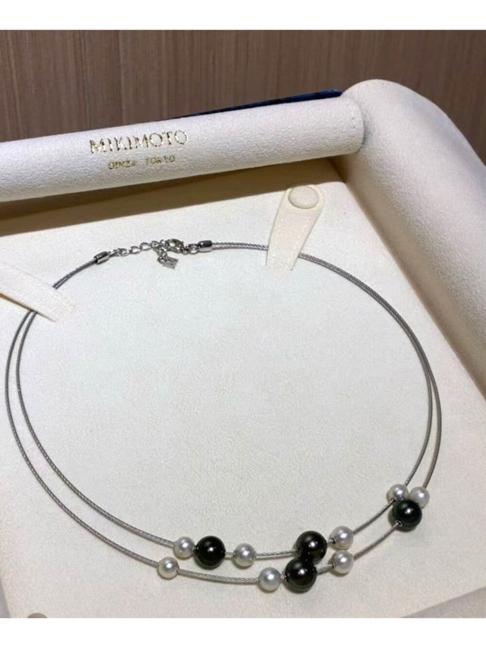 MIKIMOTO 9.4mm18k 2 strand Tahitian Black south Sea Akoya Pearls Motion Necklace